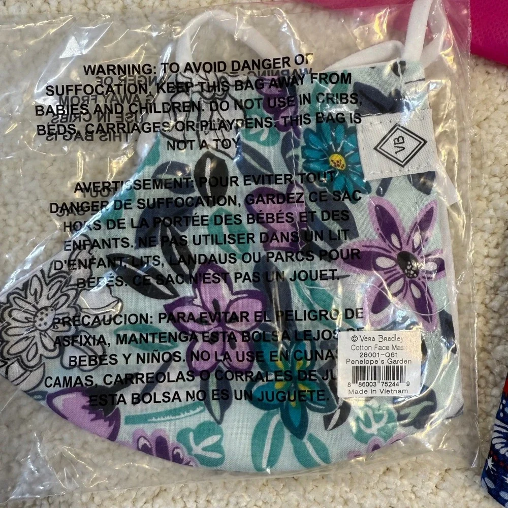 Vera Bradley Cotton Face Mask Penelope Garden & Patriotic Print Reusable Set‎ - Picture 4 of 4